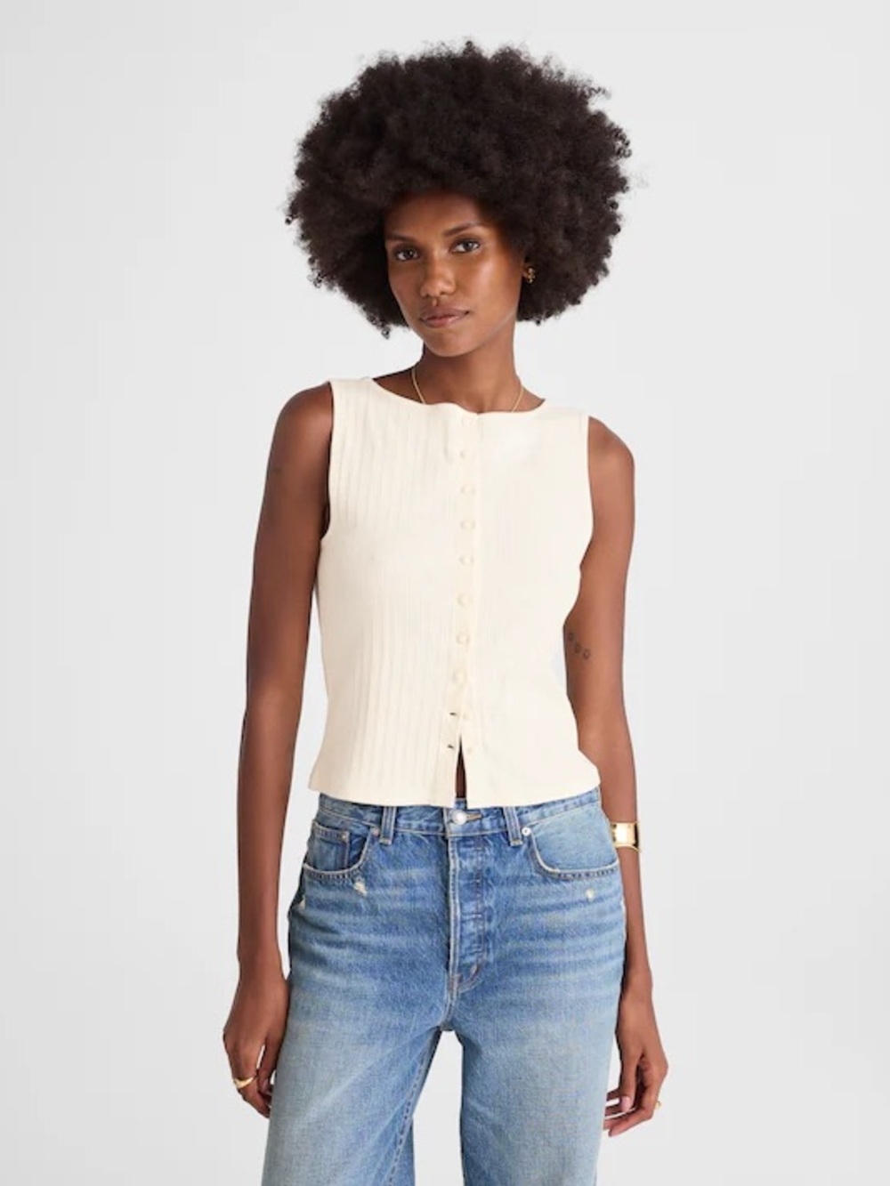 Madewell Ribbed Crewneck Shell Top in Vintage Ivory